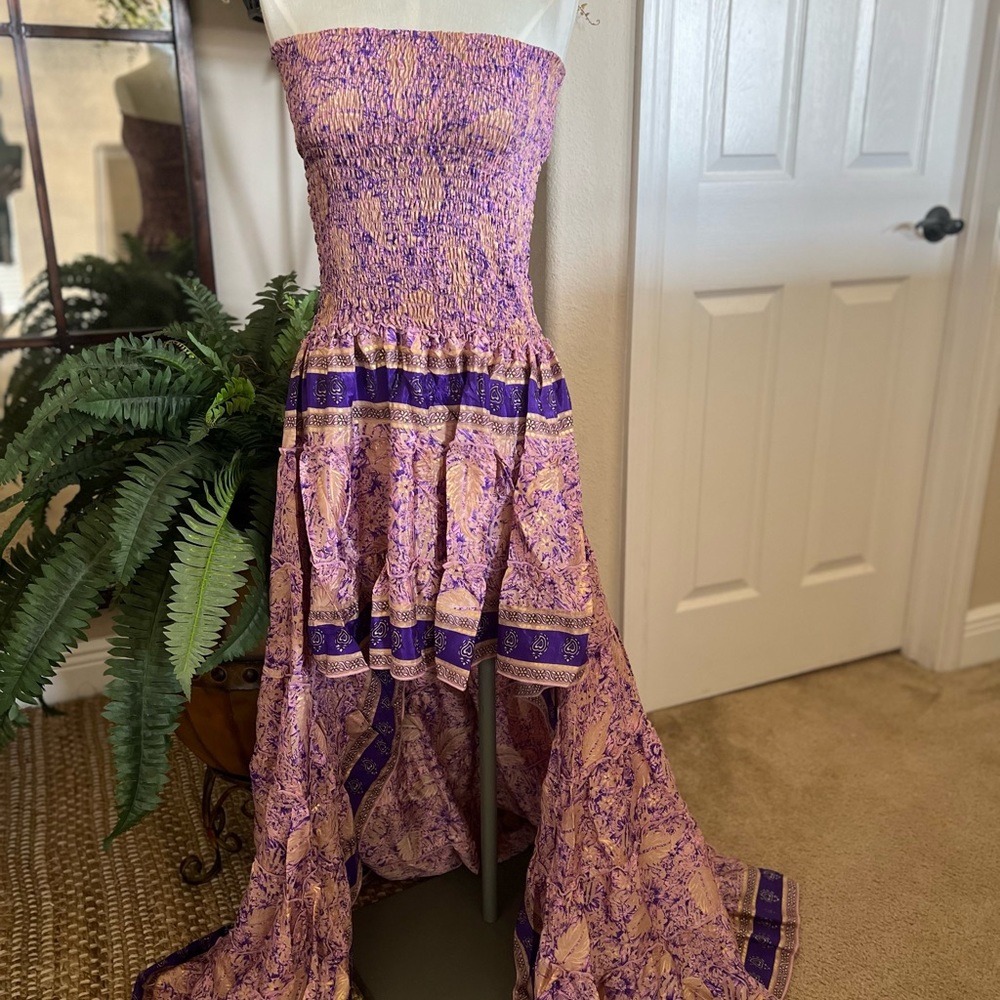 Strapless Purple and Pink Maxi Dress